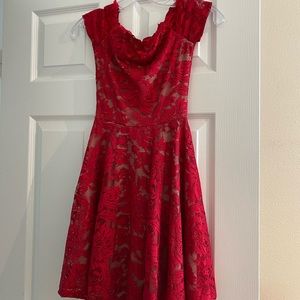 WINDSOR RED LACE OFF THE SHOULDER DRESS